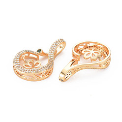 Real 18K Gold Plated Brass Micro Pave Cubic Zirconia Peg Bails Pendants, Nickel Free, For Half Drilled Beads, Teardrop, Real 18K Gold Plated, 26x15.5x5.5mm, Hole: 3mm, Pin: 0.7mm