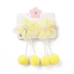 Yellow Flower Cloth Metallic Alligator Hair Clips, with Acrylic Beads, Flower, Children's Day Jewelry, Yellow, 105x50x15~16mm, 2pcs/card