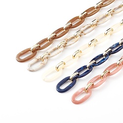 Mixed Color Handmade Acrylic Cable Chains, with CCB Plastic Linking Ring, Flat Oval, Mixed Color, 36.5x21x3.5mm, 19x12x4.5mm, about 39.37 inch(1m)/strand