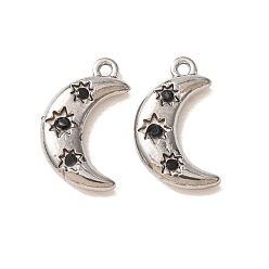 Jet 304 Stainless Steel with Rhinestone Pendants, Moon Charms, Stainless Steel Color, Jet, 16x9x3mm, Hole: 1.2mm