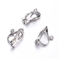 Stainless Steel Color 304 Stainless Steel Clip-on Earring Findings, Stainless Steel Color, 12x6x8.5mm, Hole: 1mm