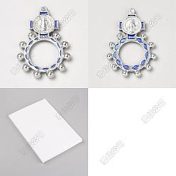 Blue 30Pcs 2 Colors Alloy Enamel Pendants, Cross with Ring Charms, Platinum, Blue, 47.5x32.5x4.5mm, Hole: 1.6mm, 15pcs/color