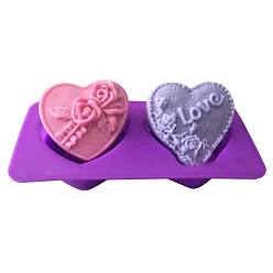 Purple Heart with Rose DIY Soap Silicone Molds, for Handmade Soap Making, Valentine's Day Thme, Purple, 170x85x25mm, Inner Diameter: 60x68x25mm