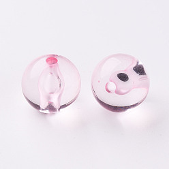 Pink Прозрачные акриловые бусины, круглые, розовые, 16x15 мм, отверстие : 2.8 мм, Около 220 шт / 500 г