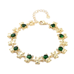 Зеленый Браслеты-цепочки из латуни с покрытием из латуни и кубического циркония для женщин, реальный 18 k позолоченный, без кадмия и без свинца, долговечный, зелёные, 7-7/8 дюйм (20 см)