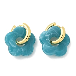 Темный Голубой Серьги-кольца из латуни и смолы для женщин, долговечный, стойки покрытие, без свинца и без кадмия, реальный 18 k позолоченный, темные голубые, 32.5x26.5 мм