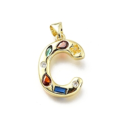 Letter C Латунные микропаве прозрачные подвески с фианитом, с целью перехода в кольце, без свинца и без кадмия, долговечный, стойки покрытие, письмо амулеты, реальный 18 k позолоченный, буква С, 19~21x9.5~20x2.7 мм, Перейти кольцо: 5x1 мм, 3 mm внутреннего диаметра.