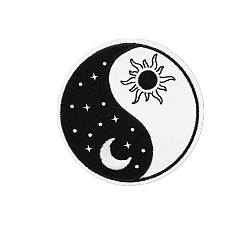 Yin-yang Computerized Embroidery Cloth Iron on Patches, Stick On Patch, Costume Accessories, Appliques, Yin-yang & Sun Moon, 70mm
