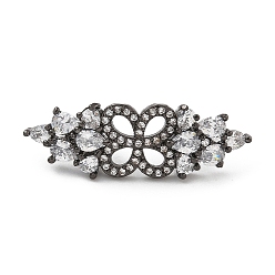 Черный Цвет Металла Стойка покрытие латунь прозрачный кубический цирконий цветок соединительные подвески, долговечный, без свинца и без кадмия, металлический черный , 30x10x18 мм, отверстие : 3x6 мм