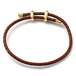 Saddle Brown Leather Braided Cord Bracelets, Adjustable Bracelet, Saddle Brown, Inner Diameter: 5/8~2-7/8 inch(1.5~7.3cm)
