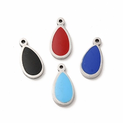 Mixed Color 304 Stainless Steel Enamel Charms, Teardrop Charm, Stainless Steel Color, Mixed Color, 13x6.5x1.4mm, Hole: 1mm