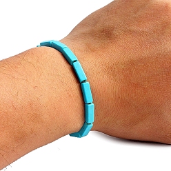 Rectangle Natural Turquoise Beaded Stretch Bracelets for Men Women, Rectangle, 5-7/8~6-1/4  inch(15~16cm)