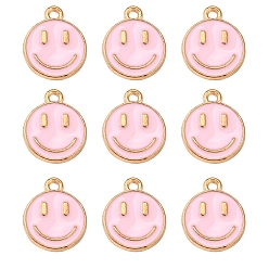 Бледно-Розовый Сплав эмали прелести, плоские круглые с улыбающееся лицо, розовый жемчуг, 14.5x12x1.5 мм, отверстие : 1.5 мм