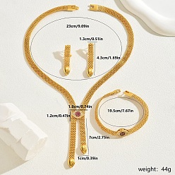 Золотой Комплект из ожерелья в европейском стиле с железным лариатом, браслета со звеньями и серег-гвоздиков для женщин, злые глаза, золотые, показать на картинке