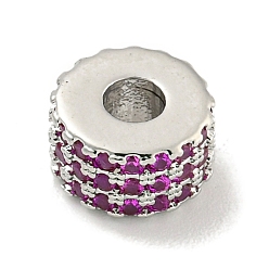 Средний Фиолетово-красный Обшивка стойки латунь с циркониевыми бусинами, долговечный, без свинца и без кадмия, плоско-круглые, платина, средне фиолетовый красный, 8x4.5 мм, отверстие : 2.5 мм