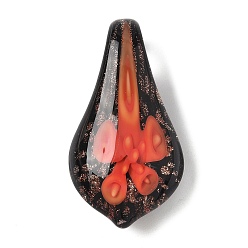 Помидор Ручной работы подвески золотые бусины песка, внутренние цветочные лепестковые подвески, помидор, 37x19x12 мм, отверстие : 6x10 мм