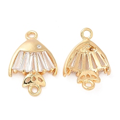 Real 18K Gold Plated Brass Pave Clear Glass Connector Charms, Fish Links, Real 18K Gold Plated, 16.5x11x2mm, Hole: 1.4mm