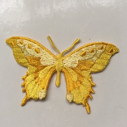 Dark Goldenrod Butterfly Self Adhesive Computerized Embroidery Cloth Iron on/Sew on Patches, Costume Accessories, Appliques, Dark Goldenrod, 53x83mm