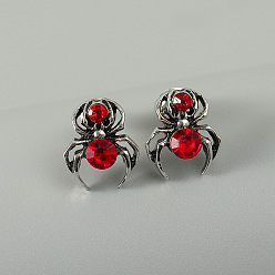 Red Diamond Red Belly Silver Spider Earrings Halloween Spider Earrings with Colorful Rhinestones - Vintage Spider Ear Studs, Christmas Jewelry.