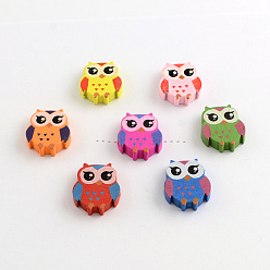 Mixed Color Owl Dyed Natural Wood Beads, Mixed Color, 22x18x5mm, Hole: 2mm, about 695pcs/500g