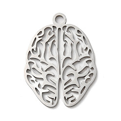 Stainless Steel Color 201 Stainless Steel Pendants, Laser Cut, Brain Charm, Stainless Steel Color, 26x19x1mm, Hole: 2mm