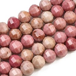 Pink Petrified Rhodonite Нити из натуральных розовых окаменелых родонитовых бусин, круглые, граненые, 8~8.5x7.5 мм, отверстие : 1 мм, около 50 шт / нитка, 14.57'' (37 см)