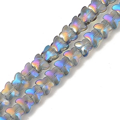 Steel Blue Electroplate Transparent Glass Beads Strands, Full Rainbow Plated, Butterfly, Steel Blue, 6.3x8x5.2mm, Hole: 0.9mm, about 110pcs/strand, 25.98 inch(66cm)