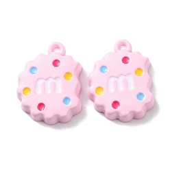 Pink Подвески из эмалевого сплава с распыляемой краской, стойки покрытие, печенье с подвесками в виде буквы М, розовые, 21x15.5x4 мм, отверстие : 1.8 мм