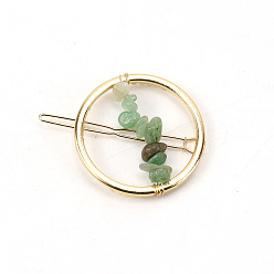 Зеленый Авантюрин Заколки для волос из сплава, с зелеными авантюрин, аксессуары для волос для женщин и девочек, 65x50 мм