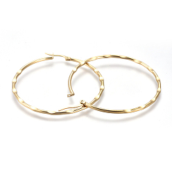 Golden 201 Stainless Steel Big Hoop Earrings, with 304 Stainless Steel Pin, Hypoallergenic Earrings, Dapped Ring Shape, Golden, 55.5x2mm, 12 Gauge, Pin: 0.7mm