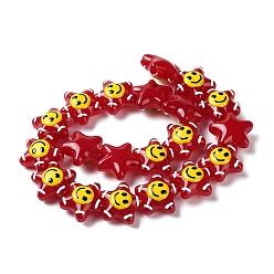 FireBrick Glass Enamel Beads, Star with Smiling Face Pattern, FireBrick, 20.5x22x11mm, Hole: 1.6mm