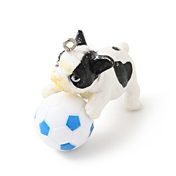 Football PVC Plastic Cartoon Pendants, with Platinum Tone Iron Loops, for DIY Keychain Making, Dog Charms, Football Pattern, 33.5x41.5x19.5mm, Hole: 2mm
