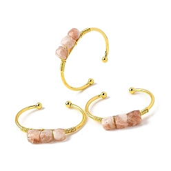 Солнечный Камень Браслеты-манжеты из натуральных бусин солнечного камня для женщин, квадратный, с золотой медной проволокой, внутренний диаметр: 2-1/4x1-1/2 дюйм (5.55x3.8 см)