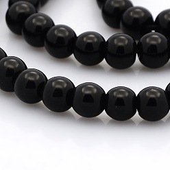 Black Round Glass Beads Strands, Black, 6mm, Hole: 1mm, about 69pcs/strand, 16.1 inch