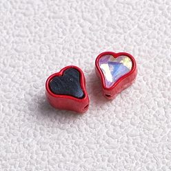Red Alloy Cubic Zirconia Beads, Heart, Red, 11x11x10mm, Hole: 2mm