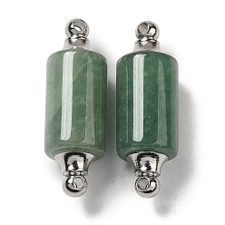 Green Aventurine Natural Green Aventurine Connector Charms, with Stainless Steel Color Plated 304 Stainless Steel Findings, Column Links, 36x12mm, Hole: 1.2~1.4mm