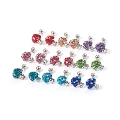 Mixed Color Stainless Steel Barbell Cartilage Earrings, with Rhinestone, Mushroom, Mixed Color, 10x9.5mm, Pin: 1mm, Beads: 4mm