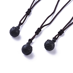 Lava Rock Natural Lava Rock Pendant Necklaces, with Nylon Cord, Round, 27.55 inch(70cm)