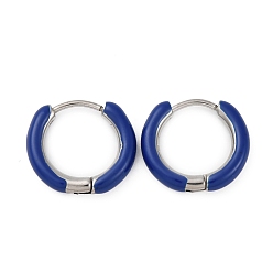 Морской Синий Двухцветные 304 массивные серьги-кольца из нержавеющей стали с эмалью для женщин, цвет нержавеющей стали, Marine Blue, 10 датчик, 15~16x2.5~3 мм, штифты : 1 мм