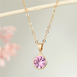 Pink Minimalist Personalized Ladies Round Diamond Necklace Fashion Pendant Clavicle Chain