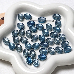 Marine Blue Lampwork Beads, Czech Bead, Oval, Marine Blue, 10x14mm, Hole: 0.7mm, 10pcs/bag