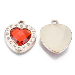 Оранжево-Красный Уф покрытие акриловые подвески настройки горный хрусталь, с акриловыми стразами, граненое сердце, золотой свет, оранжево-красный, футов для 2 мм горного хрусталя, 25x21.5x5.5 мм, отверстие : 2.5 мм
