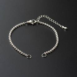 Silver 304 Stainless Steel Rolo Bracelet Making, with Brass Chain Extender, Silver, 6.50 inch(16.5cm)