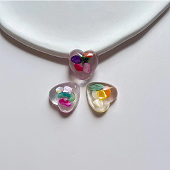 Colorful Transparent Acrylic Cabochons, with Shell inside, Heart, Colorful, 22x22x10mm