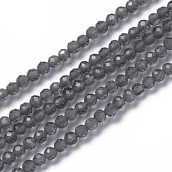 Gray Glass Beads Strands, Faceted, Round, Gray, 1.5~2x2mm, Hole: 0.2mm, about 178~186pcs/strand, 14.5~15.5 inch(36~39cm)
