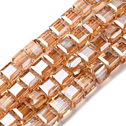 Перу Стеклянные бусины с гальваническим покрытием , кубические, граненые, Перу, 7x7x7 мм, отверстие : 1.4 мм, около 98~99 шт / нитка, 26~27.44'' (66~69.7 см)