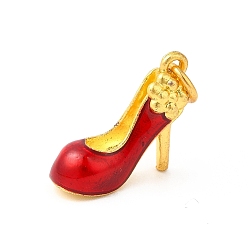Red Rack Plating Alloy Enamel Pendants with Jump Ring, High-Heeled Shoes Charms, Matte Gold Color, Red, 16x14.5x6mm, Jump Ring: 6x1mm, 4mm Inner Diameter