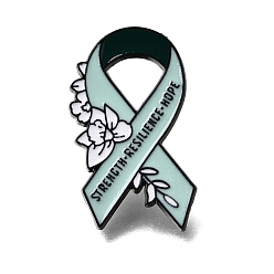 Awareness Ribbon Броши из аквамариновой эмали, Черные металлические застежки для значков на лацкан для рюкзака или одежды, сила стойкость надежда лента, 29.5x17 мм