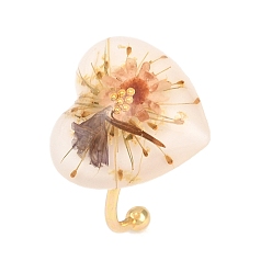 Сэнди Коричневый 304 открытые кольца манжеты из нержавеющей стали, Сердце со цветками , cmолой, золотые, песчаный коричневый, 18 мм