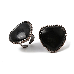 Obsidian Natural Obsidian Cuff Open Rings, Heart, Brass Rings, Red Copper, 35.5x35.5mm, US Size 8 1/2(18.5mm)
